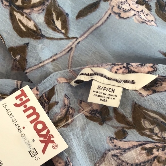 AMERICAN EAGLE  shear floral print puff sleeve boho tie back blouse sz s… - Picture 9 of 12